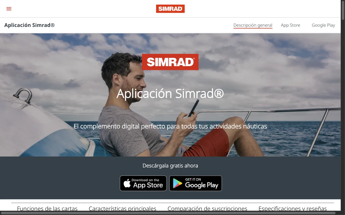 App de Simrad — carta náutica con planificación de rutas en un móvil