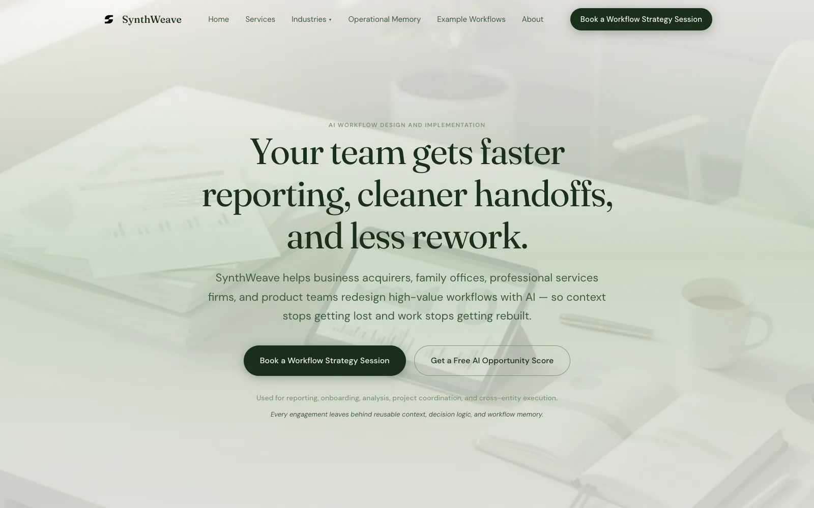 Portada de SynthWeave — diseño e implementación de flujos de trabajo con IA para organizaciones complejas
