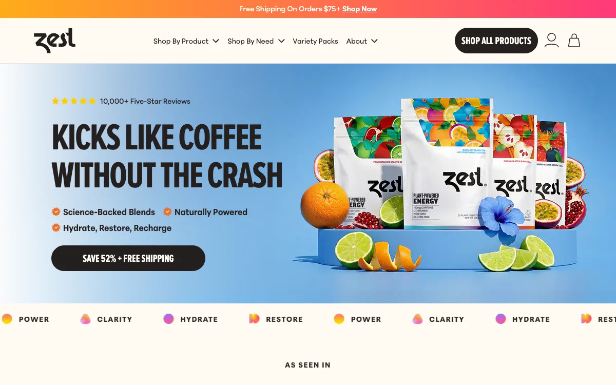Tienda de Zest — tés funcionales, bebidas energéticas y nutrición wellness